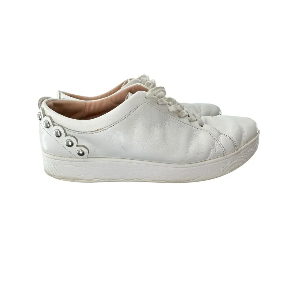 Fitflop Rally Scallop White Leather Lace‎ Up Women's Sneakers Trainers Shoes 9